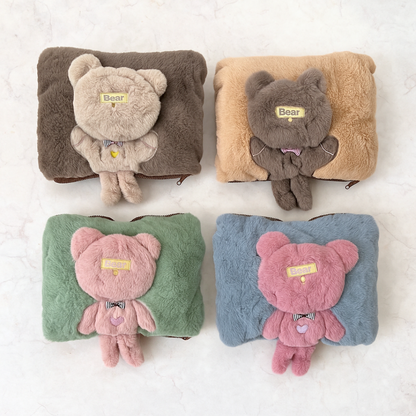Four Bear Electric Furr Hot Water Bag in Brown, Beige, Green and Blue - Tinyminymo