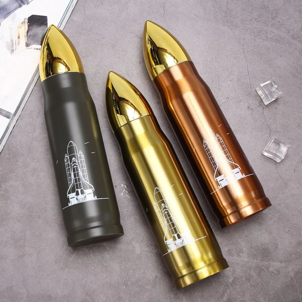 Three Different colors of Metallic Bullet-shaped Bottles with Gold Caps - Tinyminymo