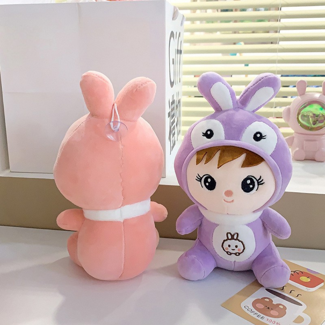 Pink Soft Toy is Showing its Back While the Purple is Sitting Facing Forward - Tinyminymo