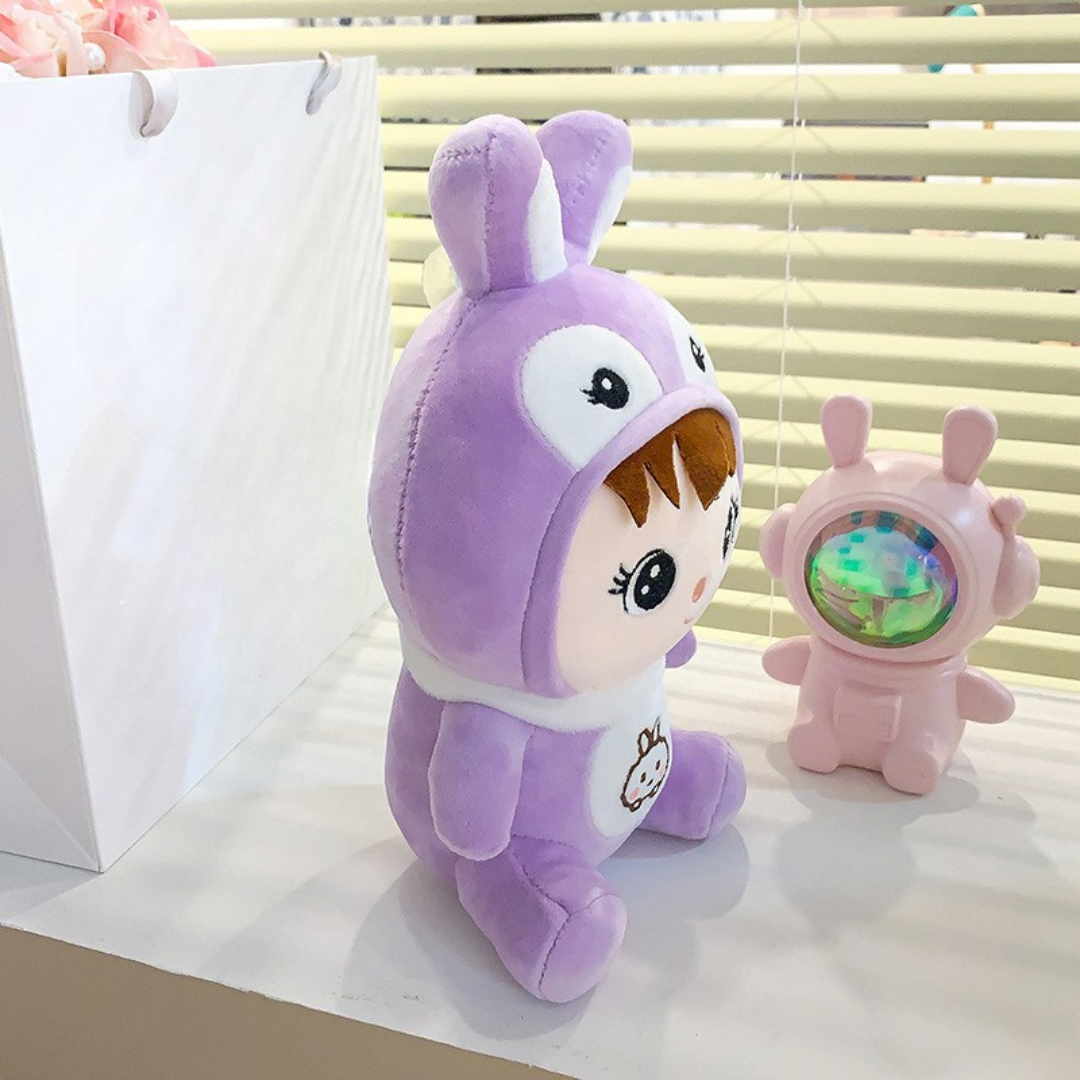 Purlpe Bunny Cosplay Little Girl Soft Toy Sitting on the Table - Tinyminymo