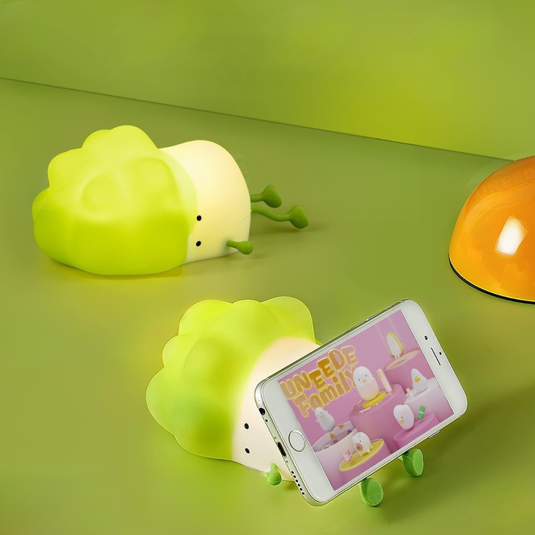 Two Cabbage Silicone Night Light being used as a Phone Stand - Tinyminymo