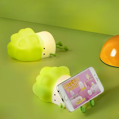 Two Cabbage Silicone Night Light being used as a Phone Stand - Tinyminymo