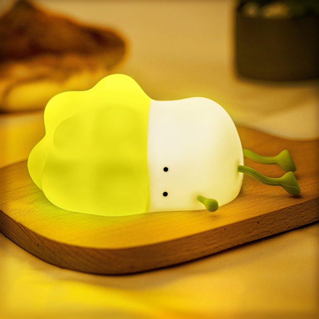 Glowing Cabbage Silicone Night Light on a Wooden Tray - Tinyminymo