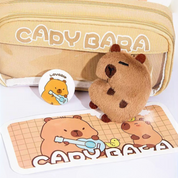 Beige Capybara Pencil Pouch with Plush Toy and a Lapel Pin that comes along - Tinyminymo