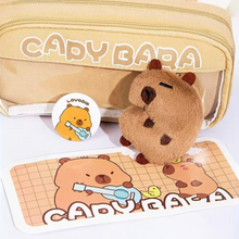 Load image into Gallery viewer, Beige Capybara Pencil Pouch with Plush Toy and a Lapel Pin that comes along - Tinyminymo
