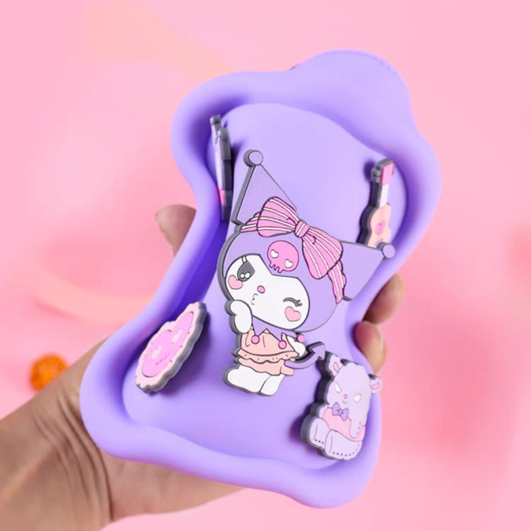 Purple Character Silicone Sling Bag with Sanrio Character, Held Against a Pink Background - Tinyminymo