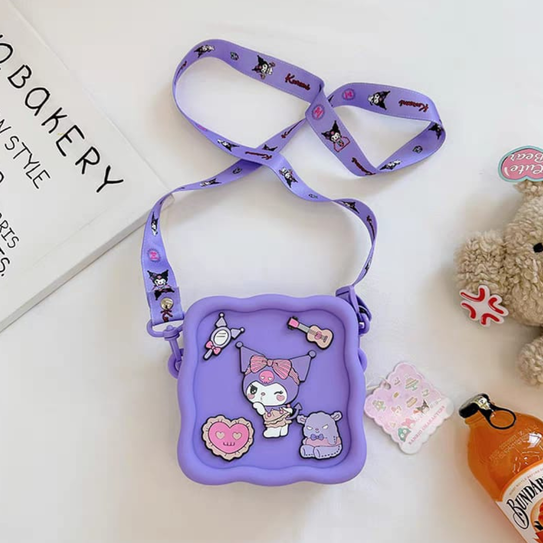 Kuromi Silicone Sling Bag on a White Surface - Tinyminymo