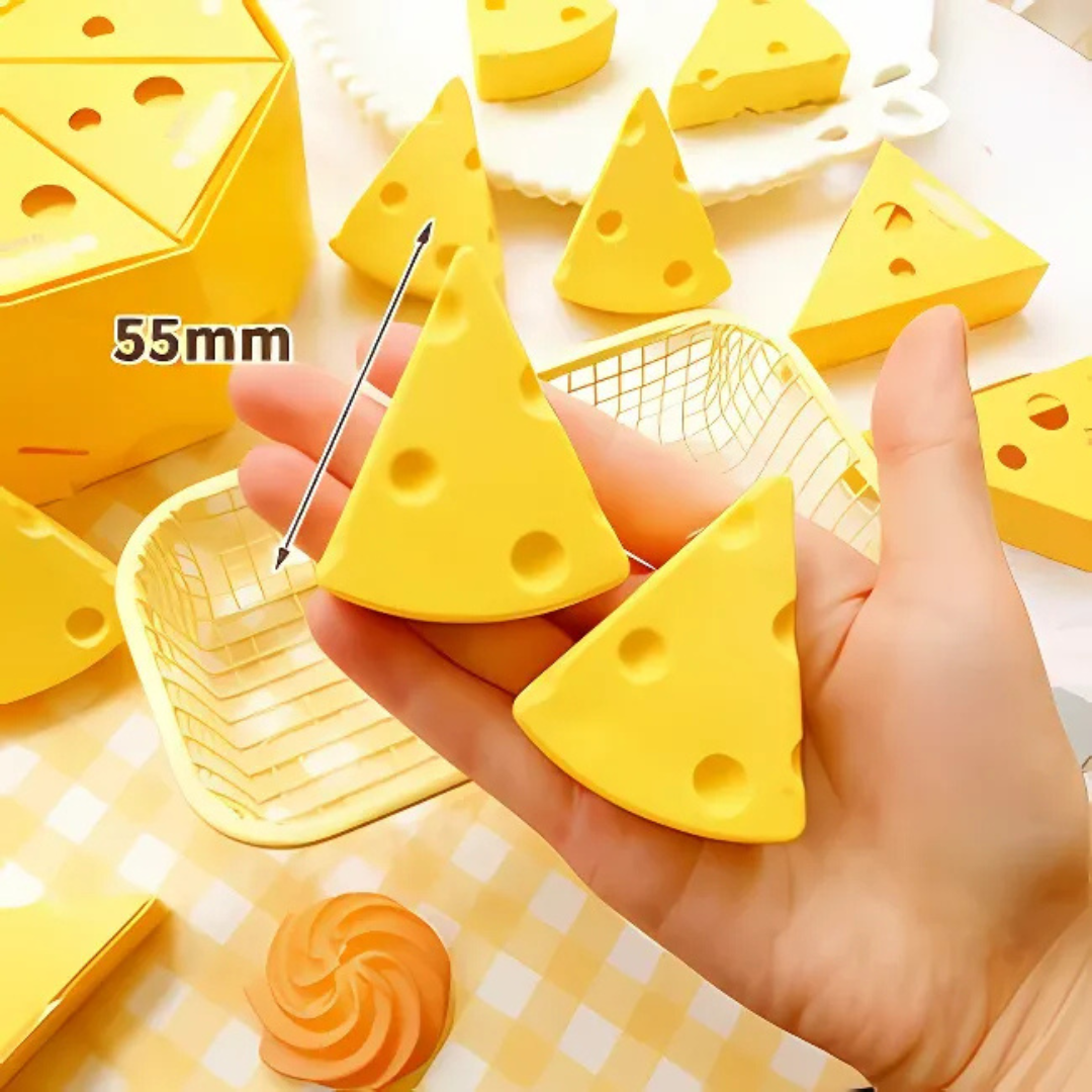 Two Yellow Cheese Erasers Held in a Hand - Tinyminymo
