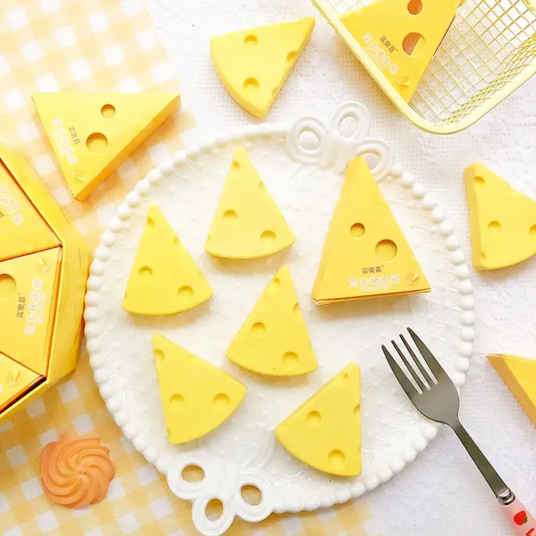 Cheese Erasers on the White Plate with Fork - Tinyminymo