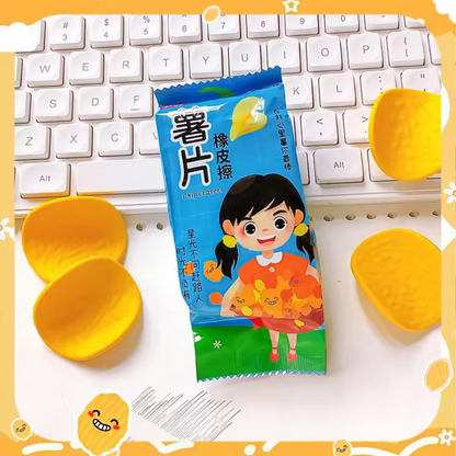 Packaged Blue Chips Eraser on a keyboard - Tinyminymo