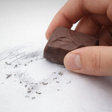Load image into Gallery viewer, Hand Holding a Chocolate Eraser and Erasing the Pencil Mistake - Tinyminymo
