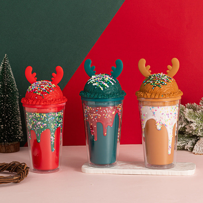 Three Christmas themed Tumblers with Reindeer Antlers - Tinyminymo