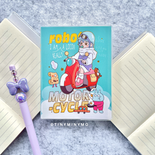 Load image into Gallery viewer, Cool Boy Pocket Diary and Pen in Motor-Cycle Design on a Textured Surface - Tinyminymo
