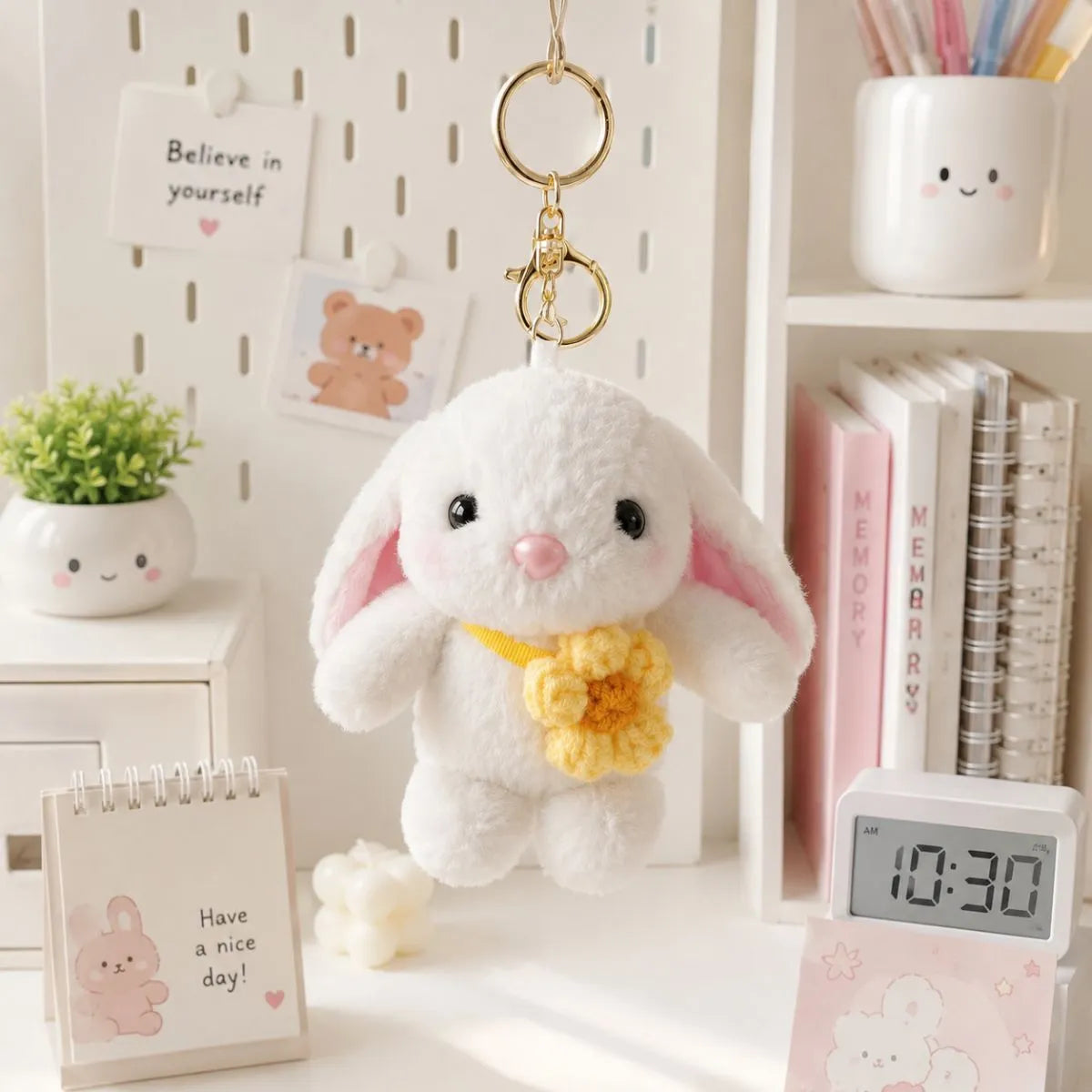 Cool Bunny 3D Keychain with Yellow Flower - Tinyminymo