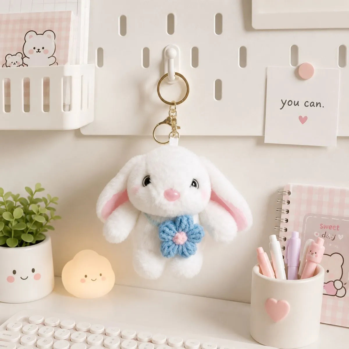 Cool Bunny 3D Keychain with Blue Flower - Tinyminymo