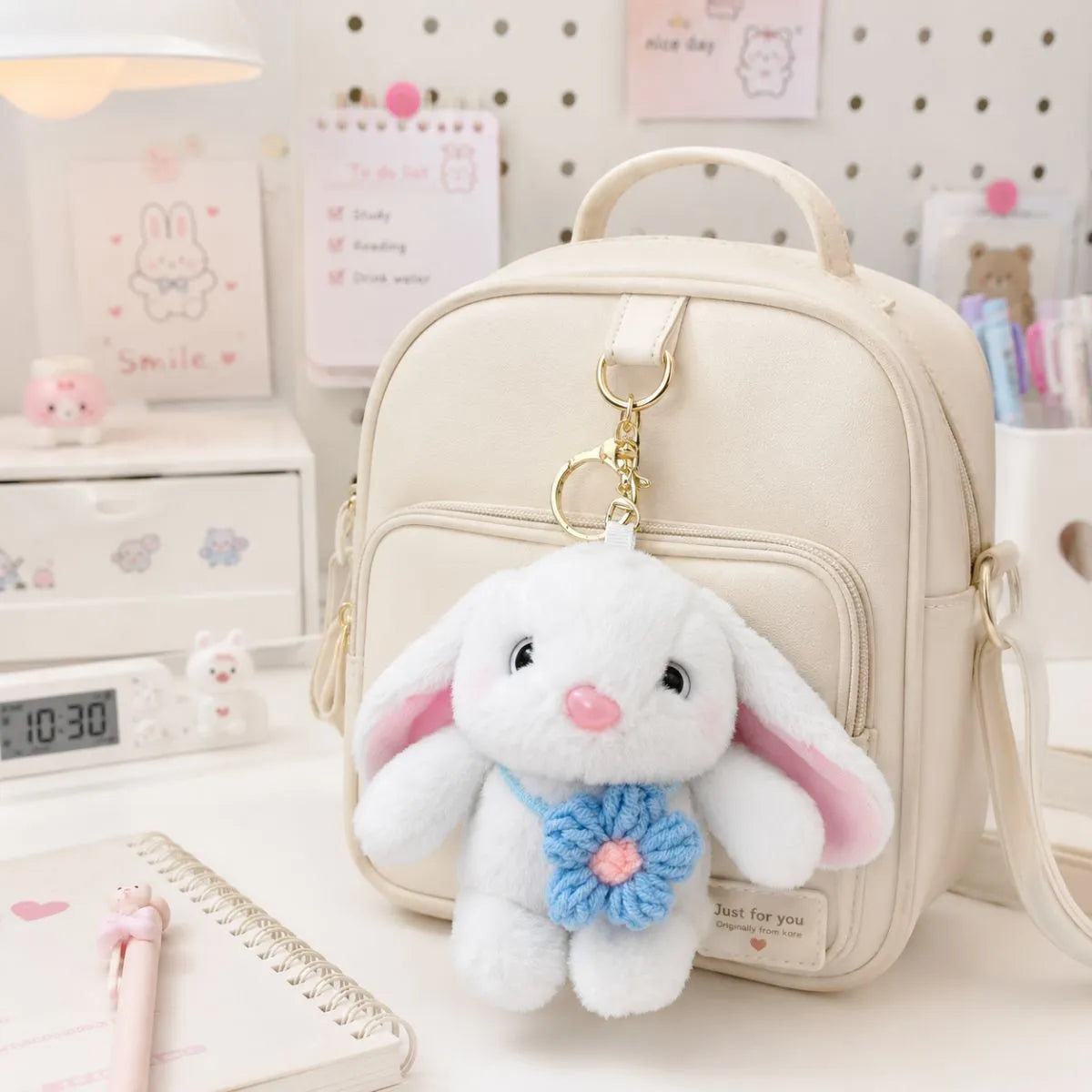 Cool Bunny 3D Keychain with Blue Flower - Tinyminymo