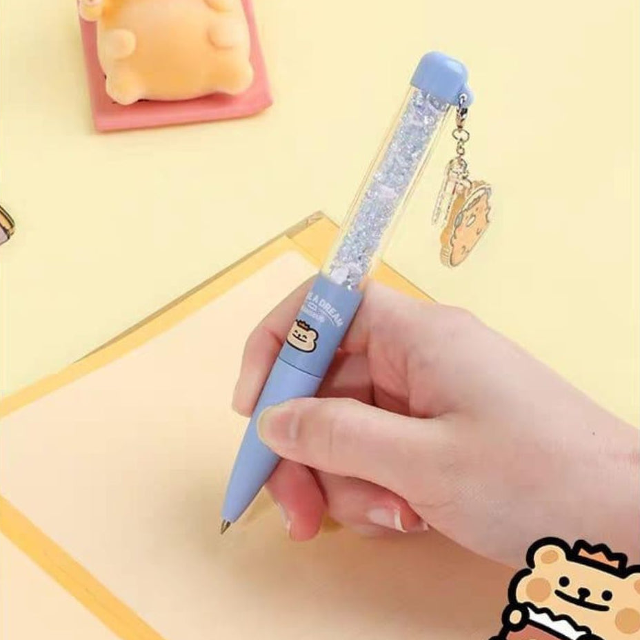 Blue Color of Crystal Bear Charm Gel Pen  - Tinyminymo