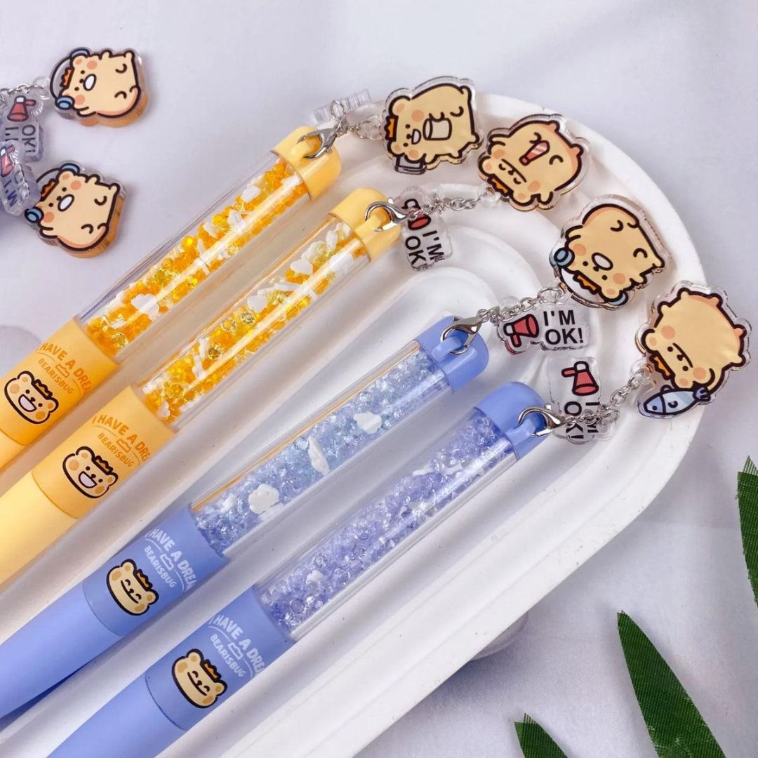 Blue and Yellow Color of Bear Charm Gel Pen - Tinyminymo 