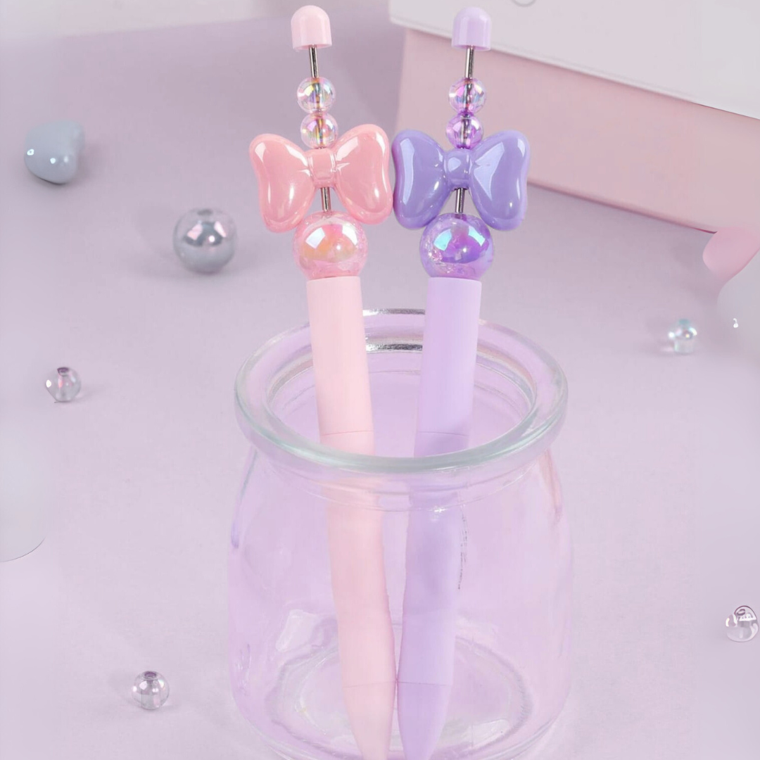 Pink and Purple Crystal Bowknot Gel Pen in a Transparent Pen Holder - Tinyminymo