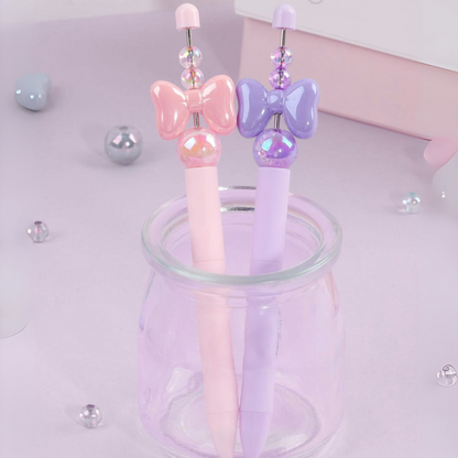Pink and Purple Crystal Bowknot Gel Pen in a Transparent Pen Holder - Tinyminymo