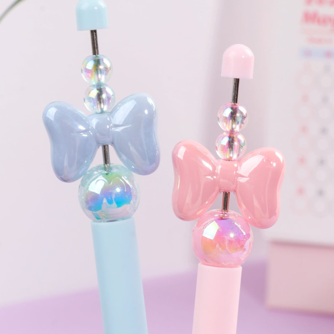 Zoomed Top of Two Crystal Bowknot Gel Pen - Tinyminymo