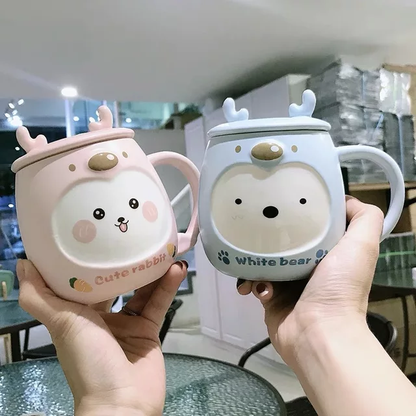 Cute Animal Ceramic Mug with Phone Stand - Tinyminymo