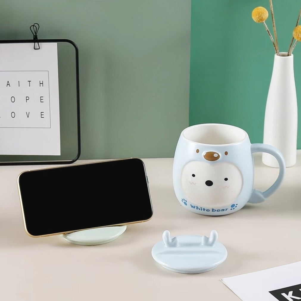 Cute Animal Ceramic Mug with Phone Stand - Tinyminymo
