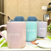 Three gradient mugs with 'MISS YOU' text on a table - Tinyminymo