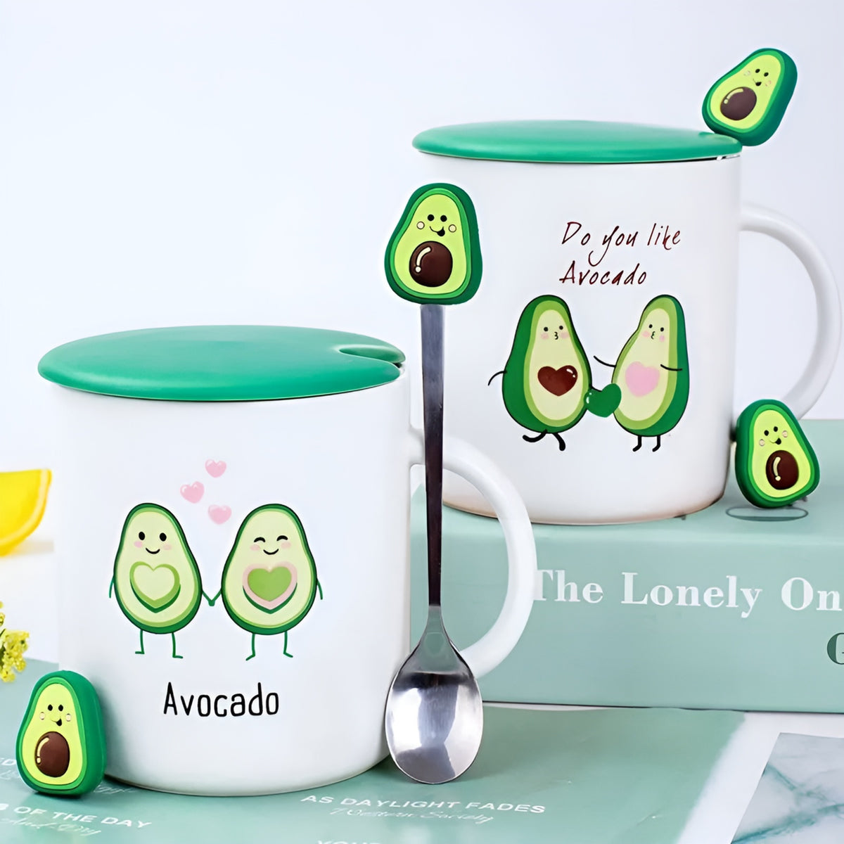 Cute Avacado Mug with Lid and Spoon - Tinyminymo