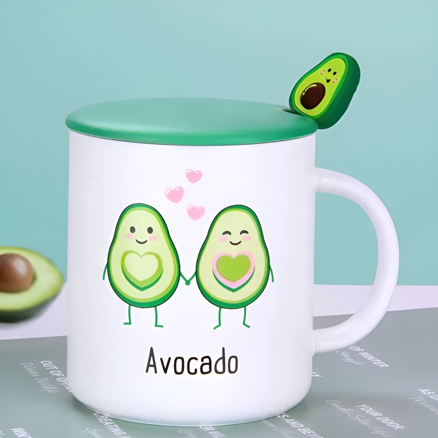 Cute Avacado Mug with Lid and Spoon - Tinyminymo