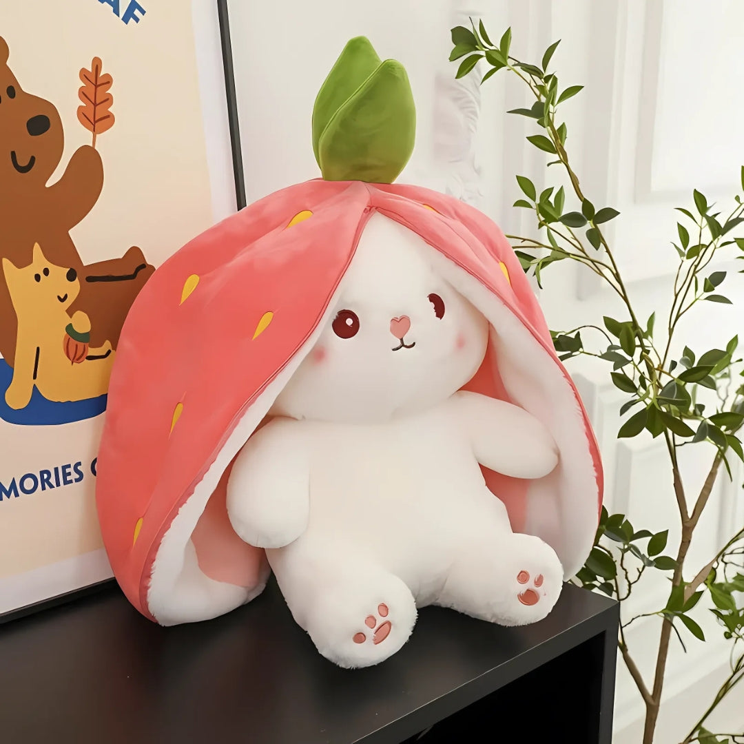 Cute Bunny Plush Toy, Pink Strawberry Design - Tinyminymo