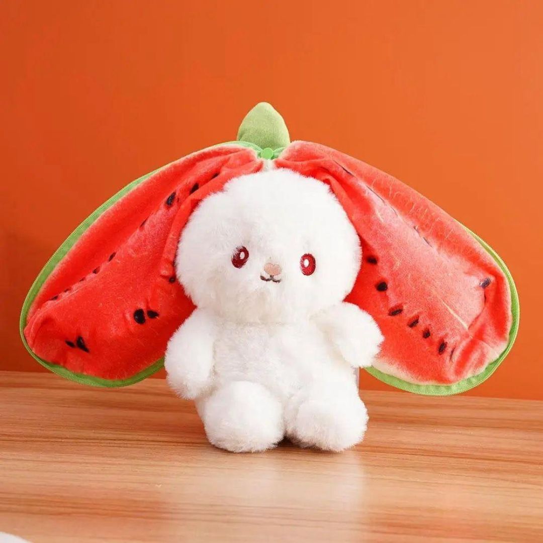 Cute Bunny Plush Toy in Watermelon Design open- Tinyminymo