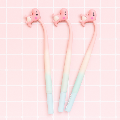Three Pink Cute Dino Dancing Pen on a Pink Grid Background - Tinyminymo