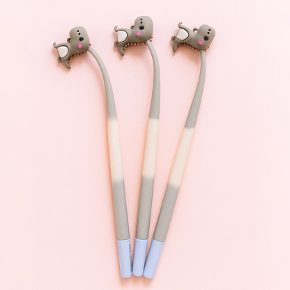 Three Grey Cute Dino Dancing Pen on a Pink Background - Tinyminymo