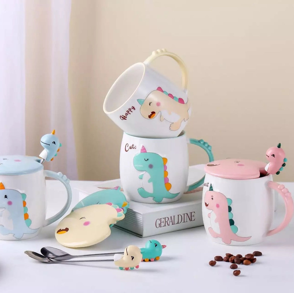 Cute Dino Mug with Lid and Spoon - Tinyminymo