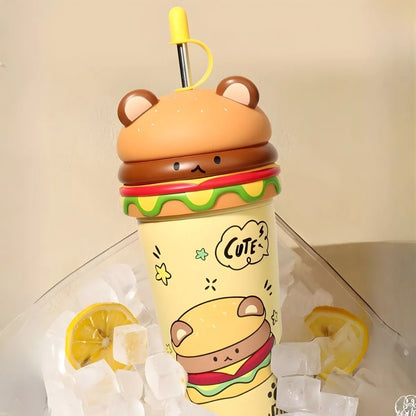 Cute Bear in Burger Design Tumbler - Tinyminymo