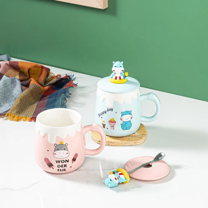 Cute Hippo Mug with Lid and Spoon - Tinyminymo