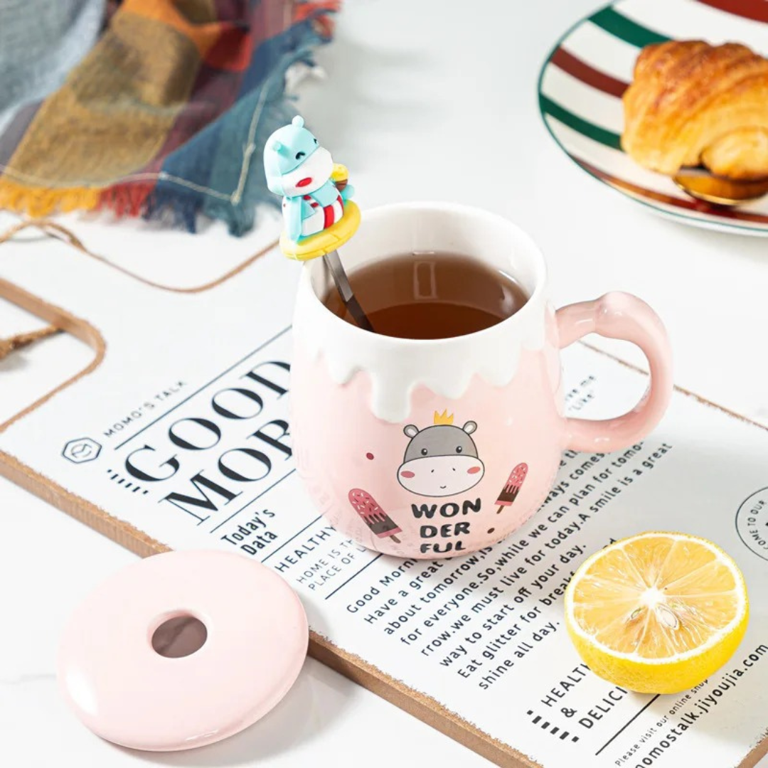 Cute Hippo Mug with Lid and Spoon - Tinyminymo