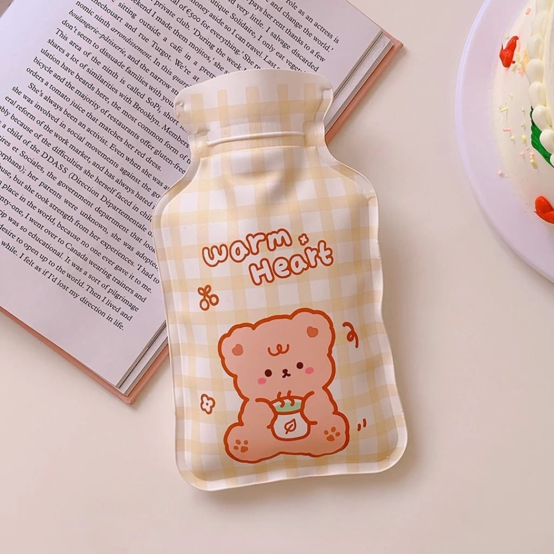 Cute Hot Water Bag with checkered pattern and bear print on a light surface - Tinyminymo