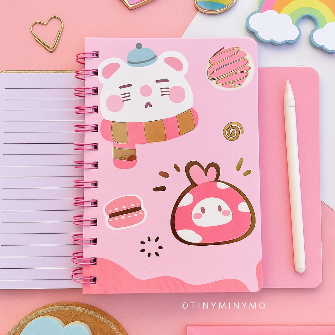 Pink Cute Kawaii Notebook with Bear Design - Tinyminymo