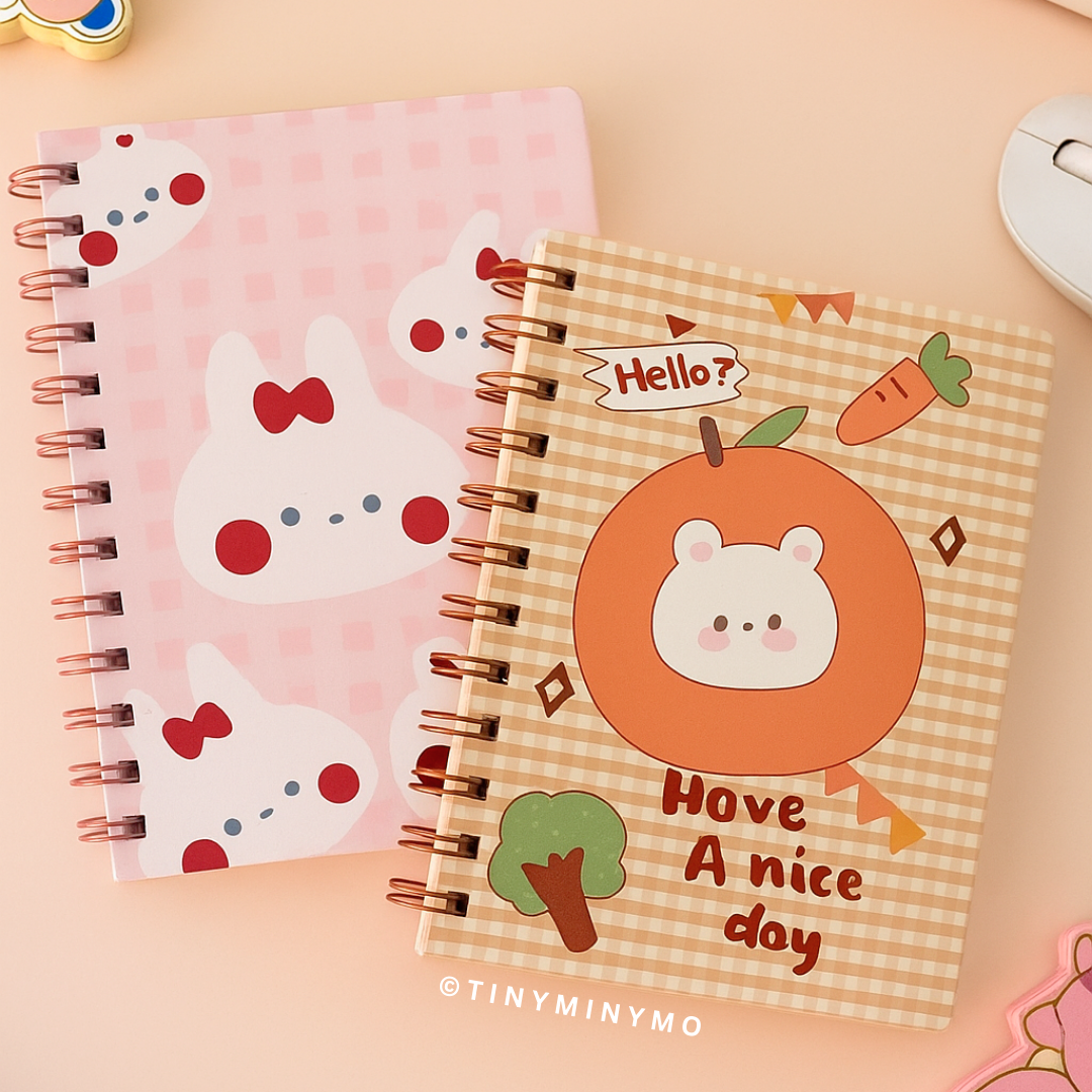 Two Cute Kawaii Notebook on a Peach Background - Tinyminymo