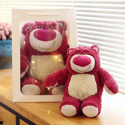 Cute Lotso Bear Soft Toy with a White Belly on a Wooden Surface - Tinyminymo