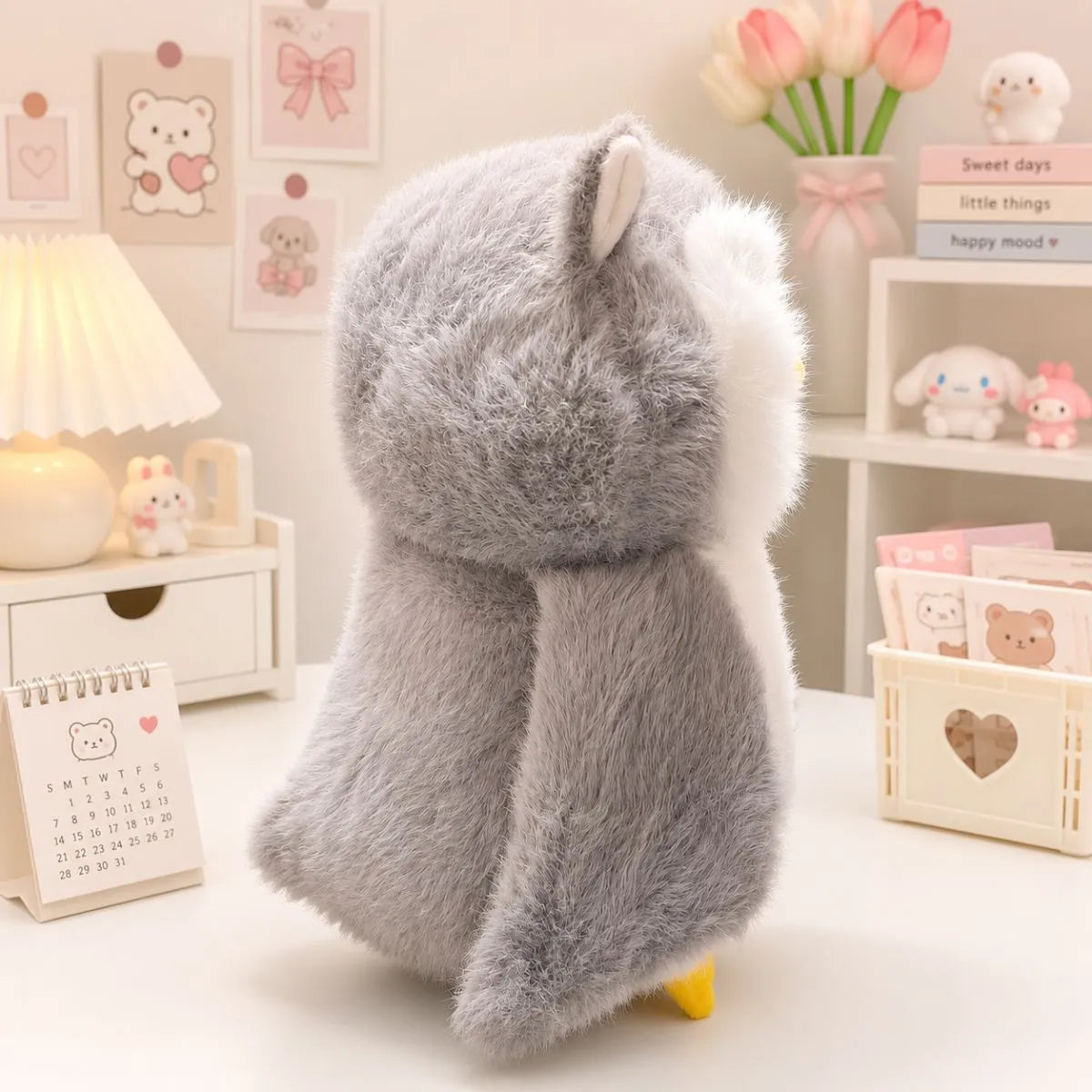 Grey Cute Owl Soft Toy from Side - Tinyminymo