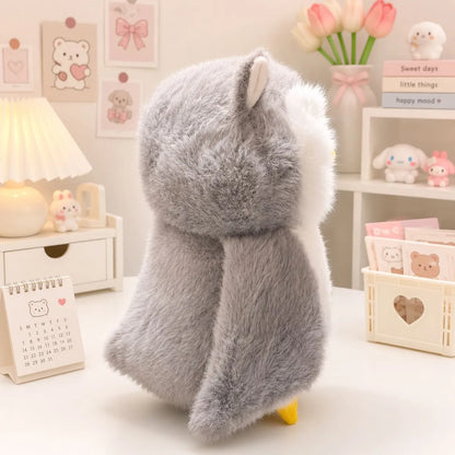 Grey Cute Owl Soft Toy from Side - Tinyminymo
