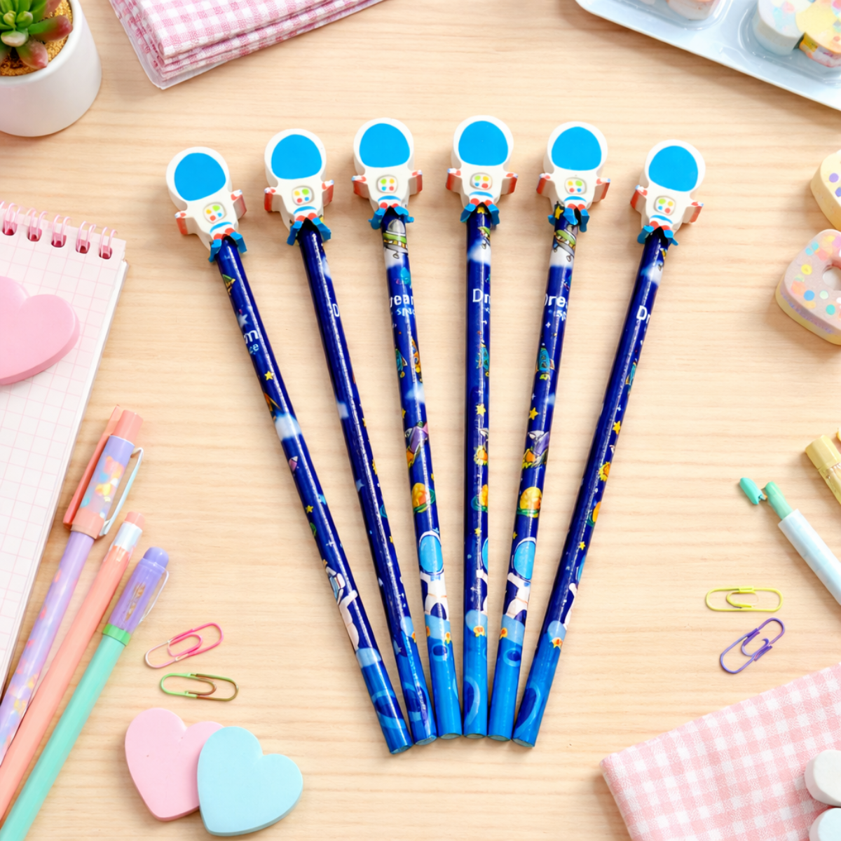 Six Wooden Pencils in Astronaut Design - Tinyminymo