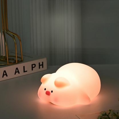 Cute Pig Shaped Night Light glowing in Warm White Color - Tinyminymo