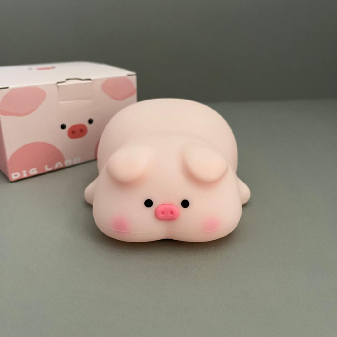 Pink Pig Night Light with its Box on a Gray Background - Tinyminymo
