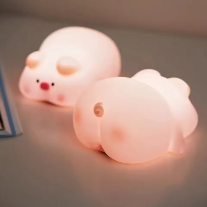 Two Pink Pig-Shaped Night Lights from Front and Back - Tinyminymo
