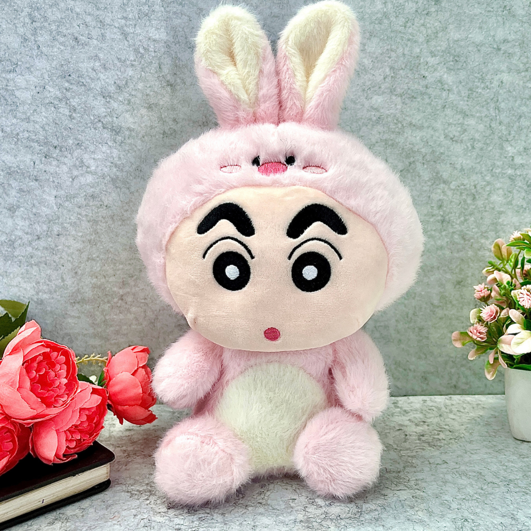 Cute Shin-chan Soft Toy on a Grey Background with Flowers - Tinyminymo