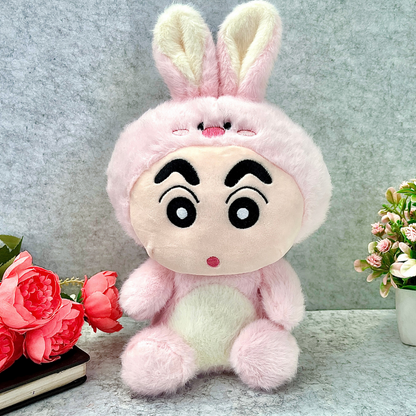 Cute Shin-chan Soft Toy on a Grey Background with Flowers - Tinyminymo